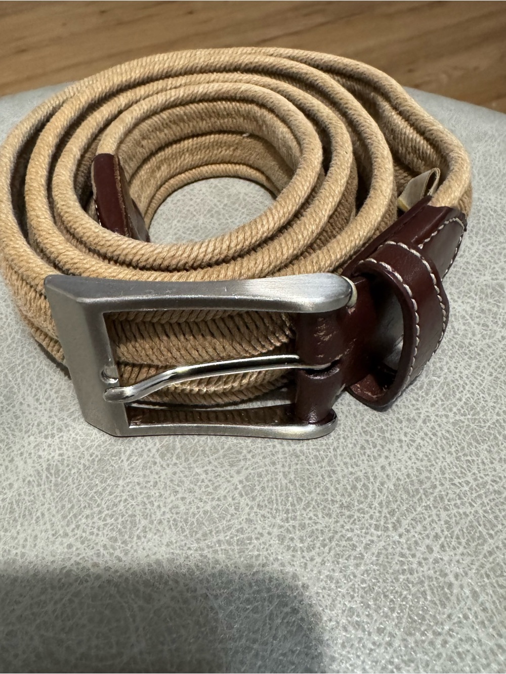 Tommy Bahama Tan Woven Belt with Brown Leather Trim